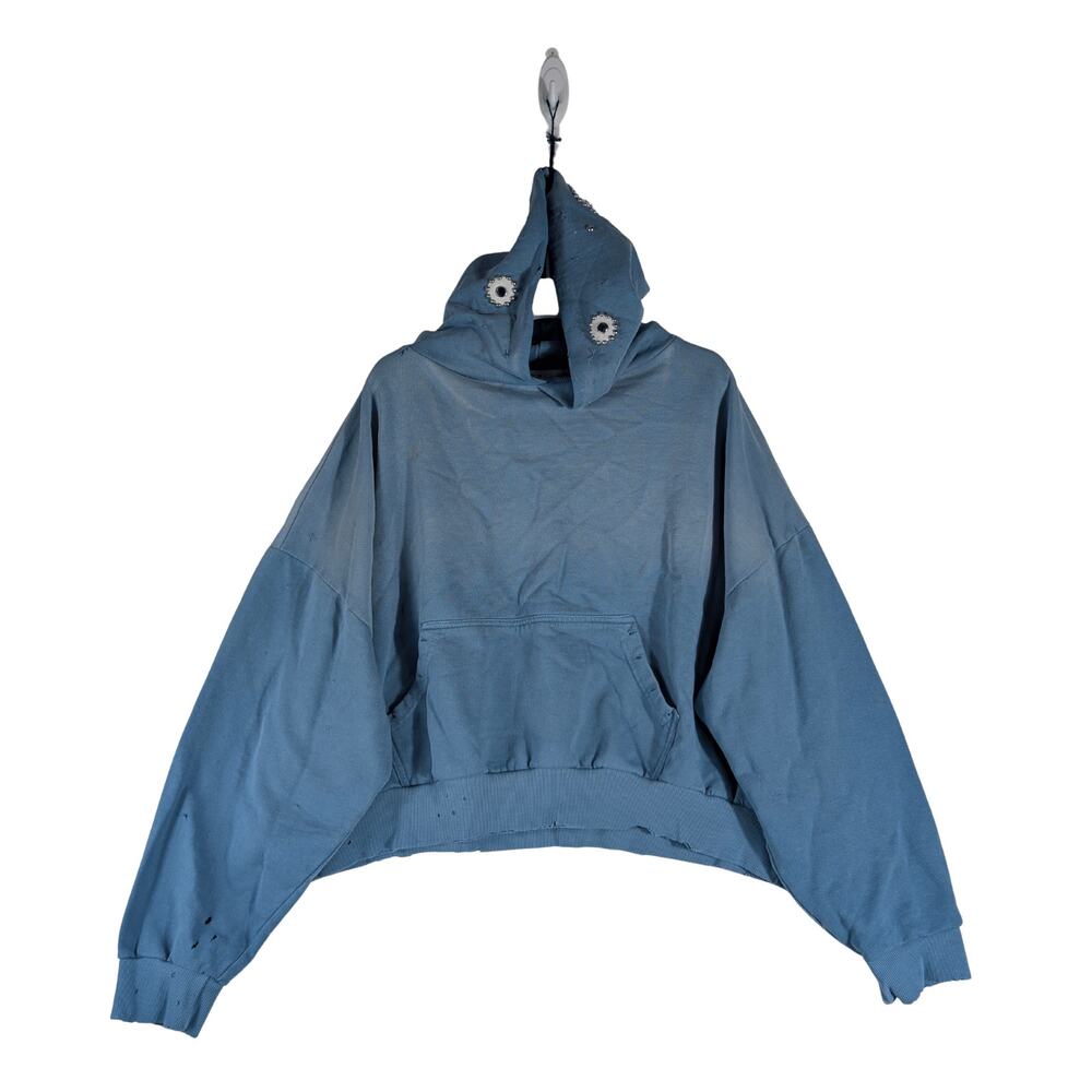 MNML Mojave Oversized Distressed Faded-Wash Blue Hoodie Men’s Size Medium NWT